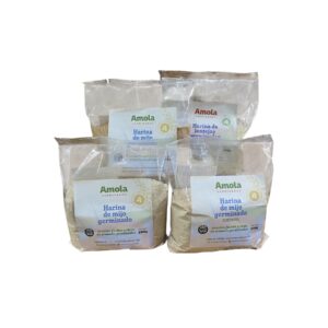 "Superpromo" Pack de 3 harinas de mijo germinadas Amola x 250 grs + harina de lentejas germinadas Amola x 250 grs de regalo