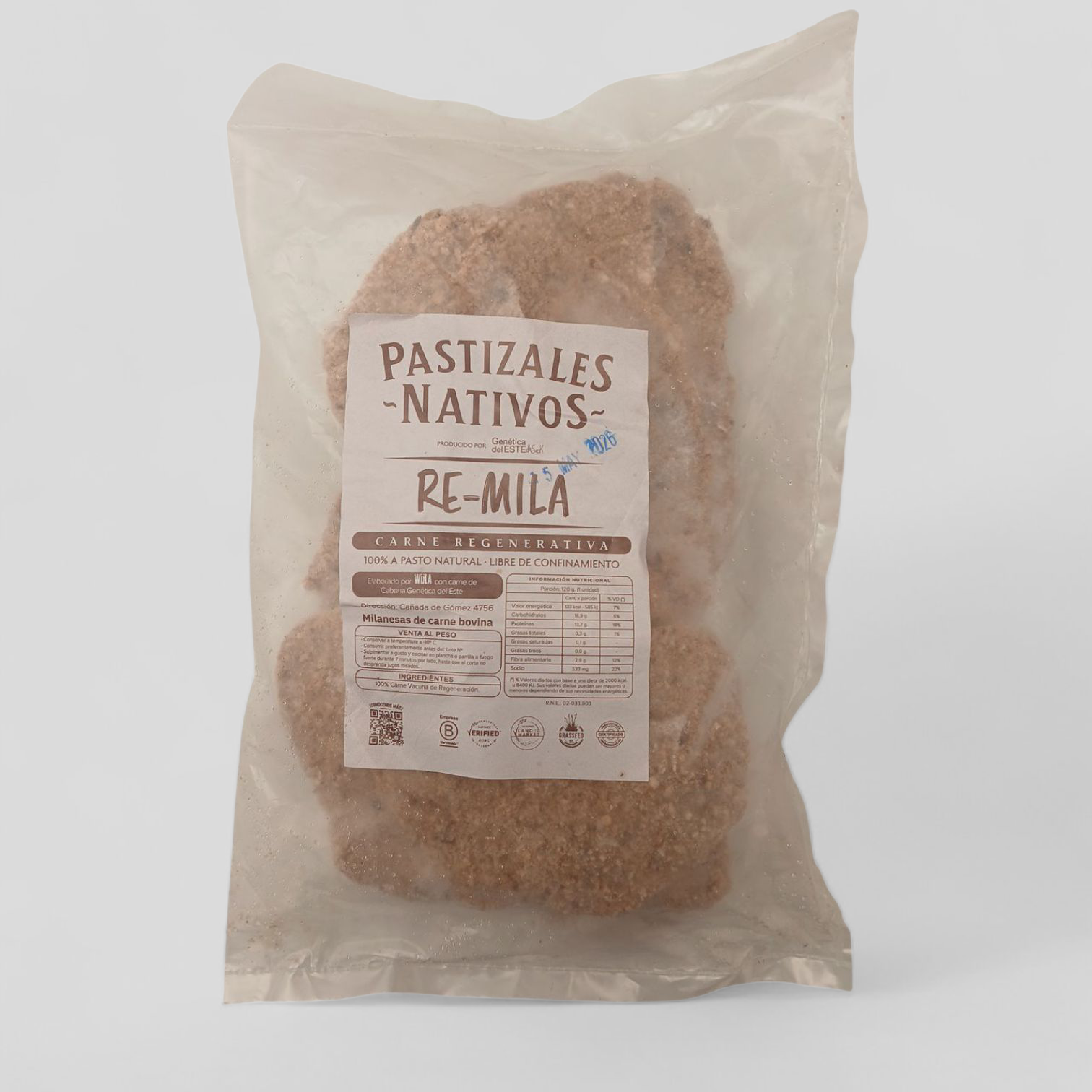 milanesas de peceto de pastura pastizales nativos x 500 grs (8 unidades)